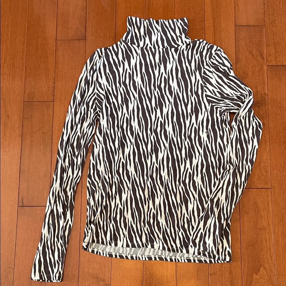 Zebra Print Turtleneck Long Sleeve Top